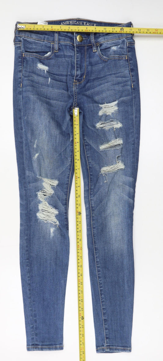 American Eagle Women Blue Size 6 Skinny Distressed Stretch Jeans