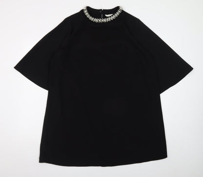 H&M Women Black Size 12 Beaded Shift Dress High Neck Evening