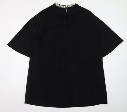 H&M Women Black Size 12 Beaded Shift Dress High Neck Evening