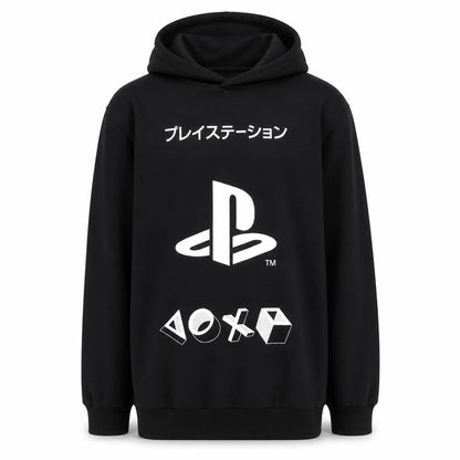Front view of PlayStation boys’ black pullover hoodie 14-15 years hooded sweatshirt