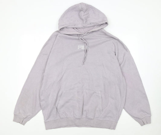 Fila Womens Light Grey Pullover Hoodie Size S Relaxed Fit Cotton Blend