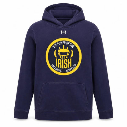 Front view of Under Armour boys’ navy hoodie yxl coldgear loose fit pullover sweatshirt
