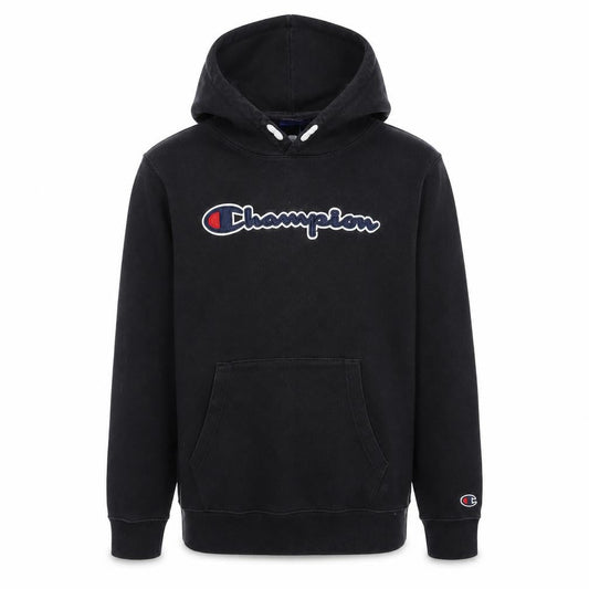 Front view of Champion boys’ black pullover fleece hoodie 13-14 years logo embroidered