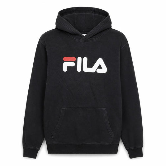 Front view of Fila women’s black xs pullover hoodie with logo print