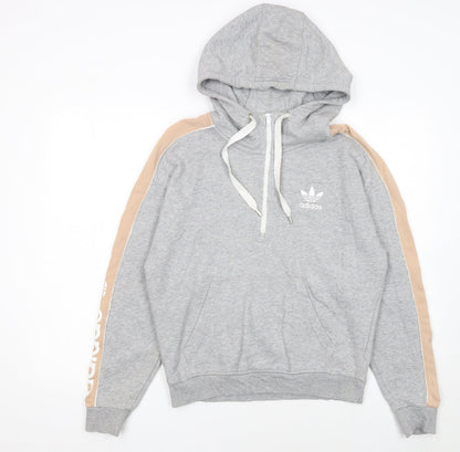Adidas Womens Grey Hoodie UK 8 Beige Stripe 1/4 Zip Pullover