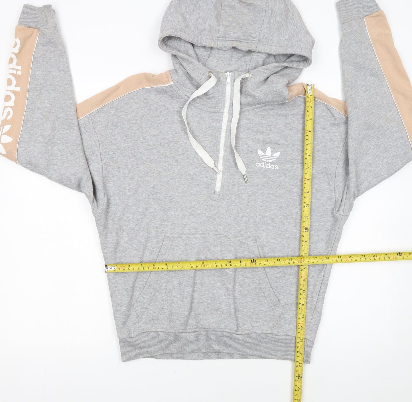 Adidas Womens Grey Hoodie UK 8 Beige Stripe 1/4 Zip Pullover
