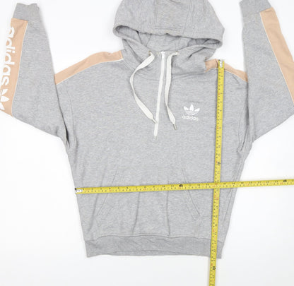 Adidas Womens Grey Hoodie UK 8 Beige Stripe 1/4 Zip Pullover