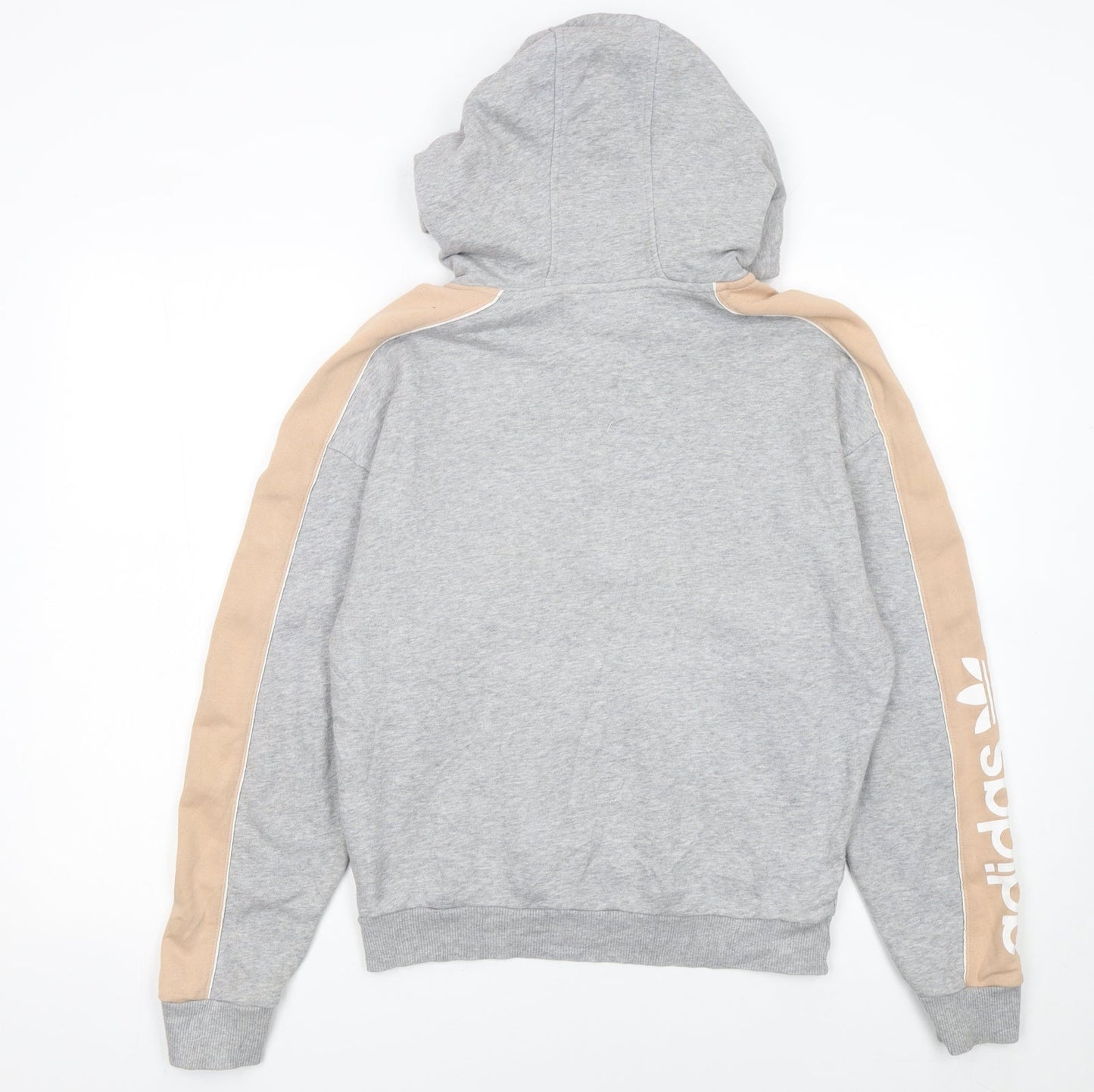 Adidas Womens Grey Hoodie UK 8 Beige Stripe 1/4 Zip Pullover