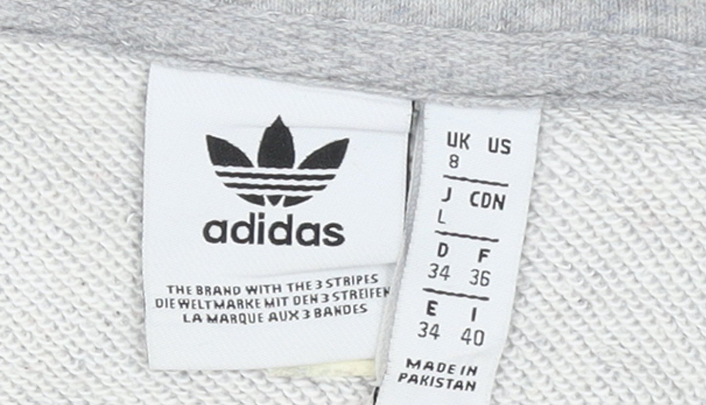 Adidas Womens Grey Hoodie UK 8 Beige Stripe 1/4 Zip Pullover