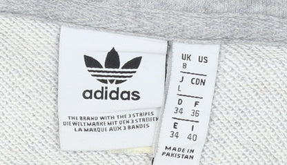 Adidas Womens Grey Hoodie UK 8 Beige Stripe 1/4 Zip Pullover