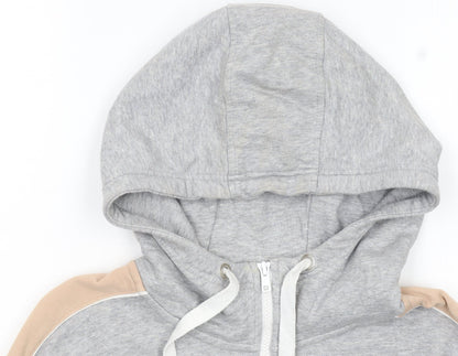 Adidas Womens Grey Hoodie UK 8 Beige Stripe 1/4 Zip Pullover