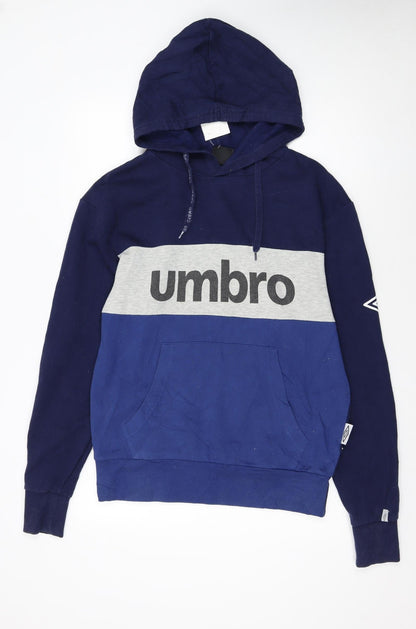 Umbro Men's Blue Pullover Hoodie L Sports Logo Cotton Blend