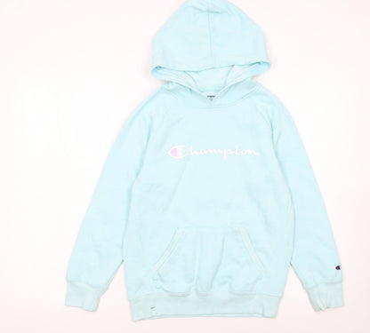 Champion Girls Blue Pullover Hoodie L Logo Fleece Sweatshirt