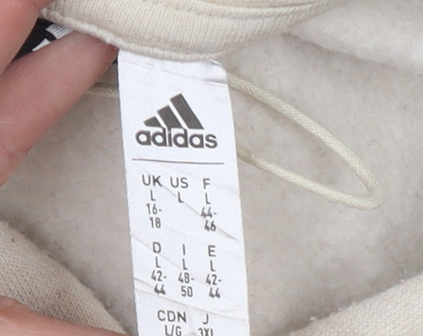 Adidas Womens Beige Pullover Hoodie L 16-18 Fleece Lined Casual