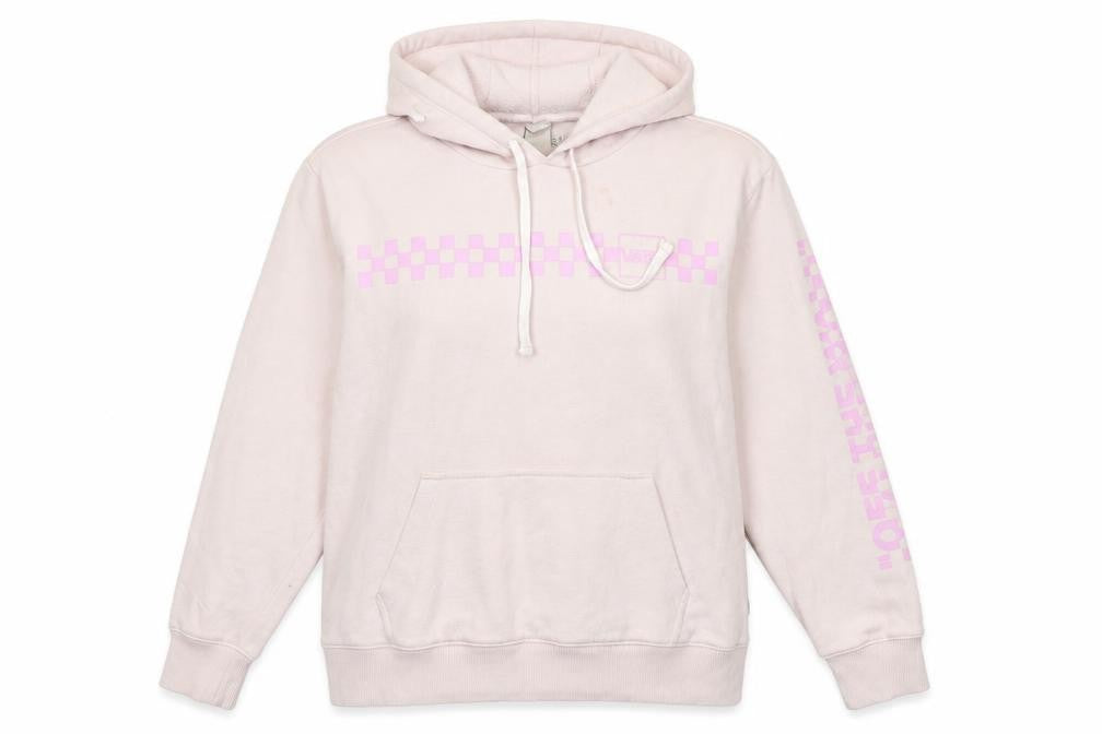 Vans Womens Beige Pink Check Pullover Hoodie Size S Cotton
