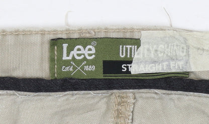 Lee Men's Beige Chino Straight Fit Cotton Trousers 36W 34L