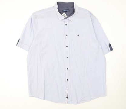 Tommy Hilfiger Men's Blue Striped Short Sleeve Button-Up Shirt 5XL
