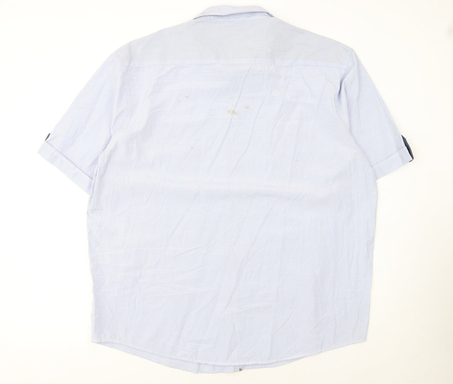 Tommy Hilfiger Men's Blue Striped Short Sleeve Button-Up Shirt 5XL