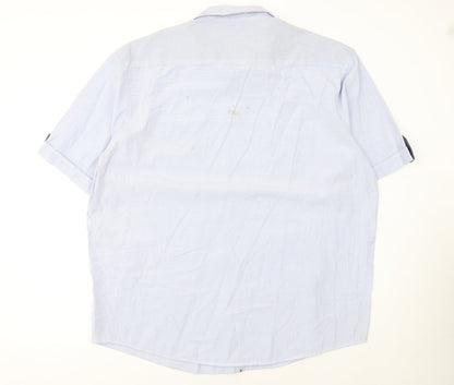 Tommy Hilfiger Men's Blue Striped Short Sleeve Button-Up Shirt 5XL