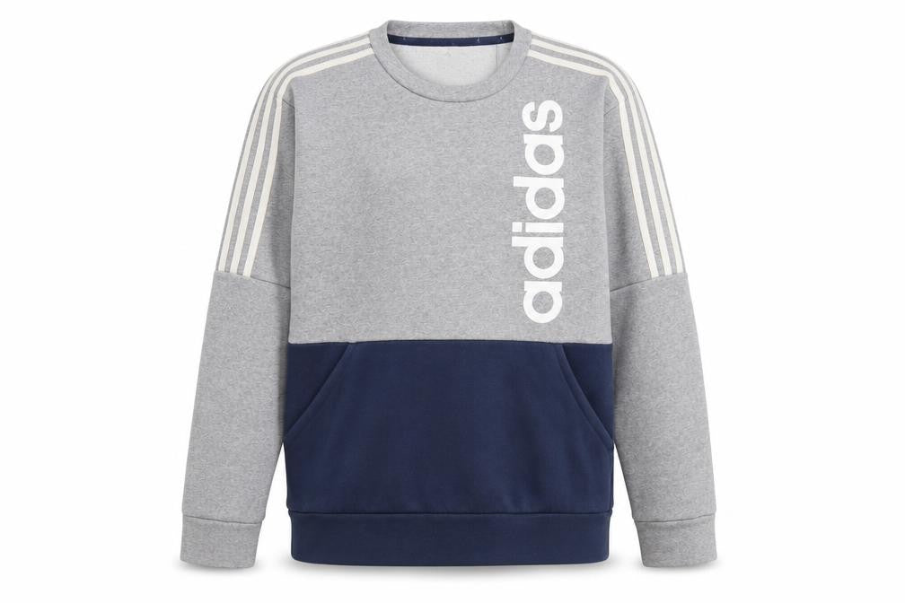 Adidas Men Grey Pullover Sweatshirt M Crew Neck Logo Sports Top