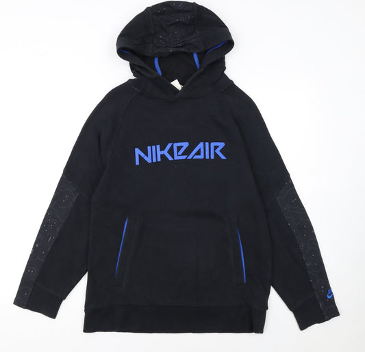 Nike Boys Black Pullover Hoodie 12-13 Years Graphic Print Sportswear