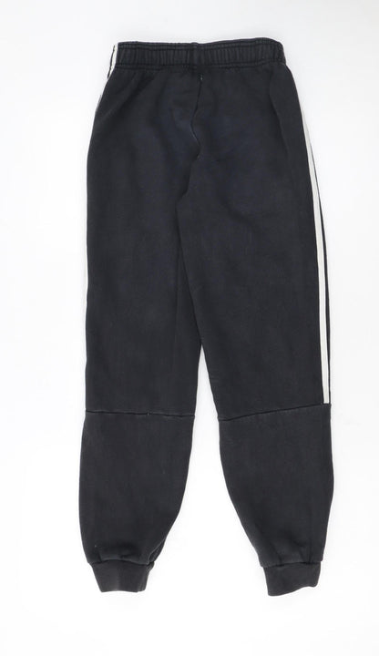 Adidas Boys Black Jogger Trousers 12 Years Fleece Side Stripe Sportswear