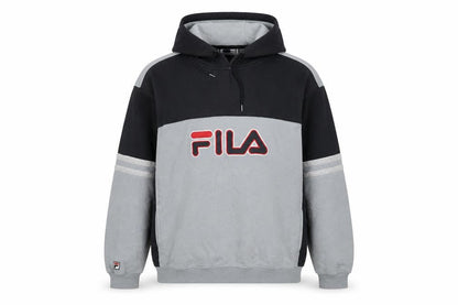 Front view of Fila boys’ black & grey pullover hoodie xl (176cm) cotton blend logo sweatshirt