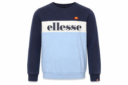 Front view of Ellesse boys’ blue colourblock logo sweatshirt 13-14 years pullover crew neck