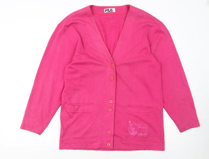 FILA Women's Pink Cotton V-Neck Button Cardigan Size L
