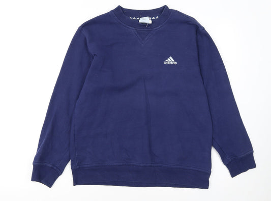 Adidas Boys Blue Crew Neck Pullover Fleece Sweatshirt 14 Years