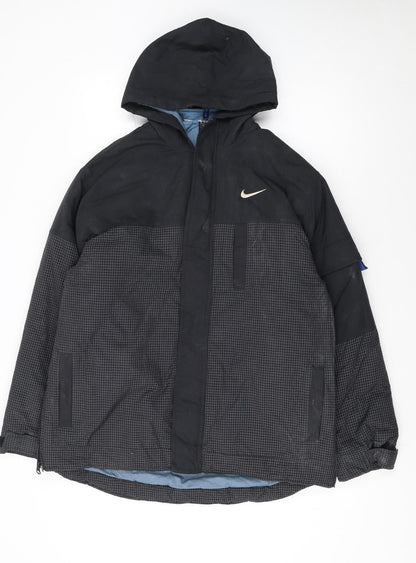 Nike Boys Black Check Hooded Puffer Jacket Size 16 Winter Coat
