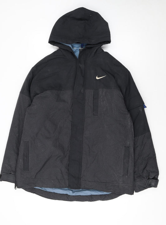 Nike Boys Black Check Hooded Puffer Jacket Size 16 Winter Coat