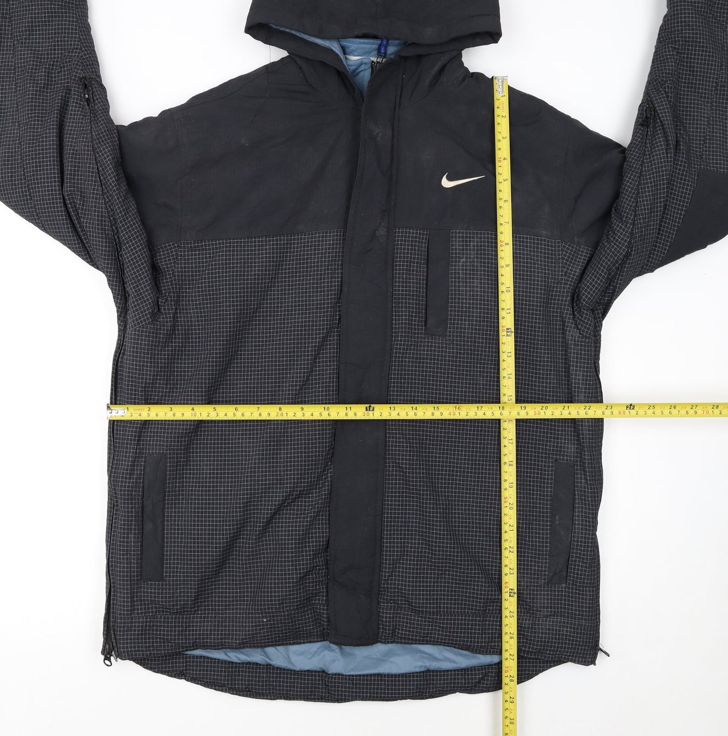 Nike Boys Black Check Hooded Puffer Jacket Size 16 Winter Coat
