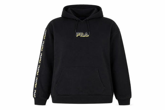 Front view of Fila women’s black xl pullover hoodie with logo detail