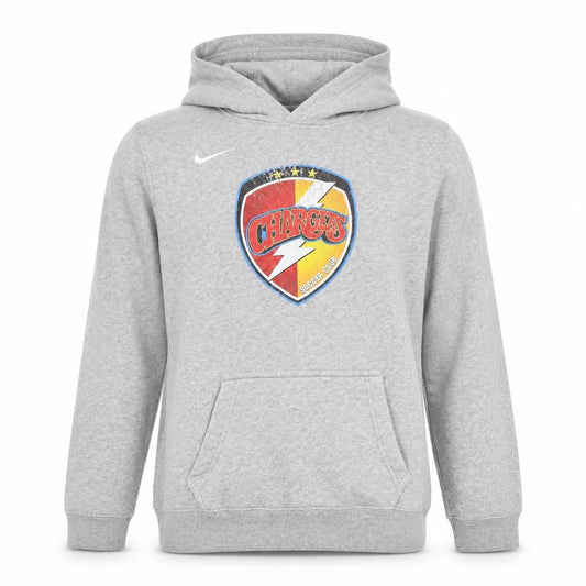 Front view of Nike boys’ grey chargers soccer club pullover hoodie xl fleece sweatshirt
