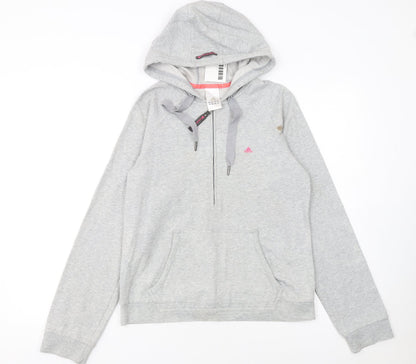 Adidas Women's Grey 1/4 Zip Hoodie Size 14 Cotton Blend