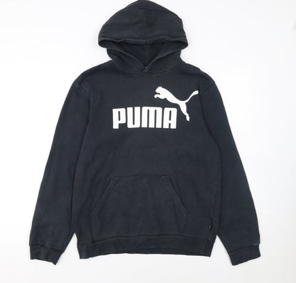 Puma Boys Black Hoodie 15-16 Years Pullover Fleece Logo Sweatshirt