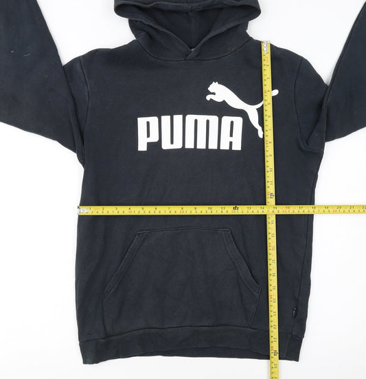 Puma Boys Black Hoodie 15-16 Years Pullover Fleece Logo Sweatshirt