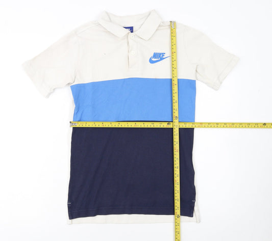 Nike Boys Beige Blue Colourblock Polo Shirt 12-13 Years Sports Casual