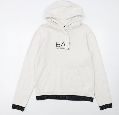 Emporio Armani EA7 Women's White Pullover Hoodie Size S Cotton Blend