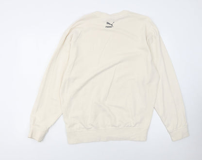 Puma Women Beige Small Pullover Sweatshirt Crew Neck Long Sleeve