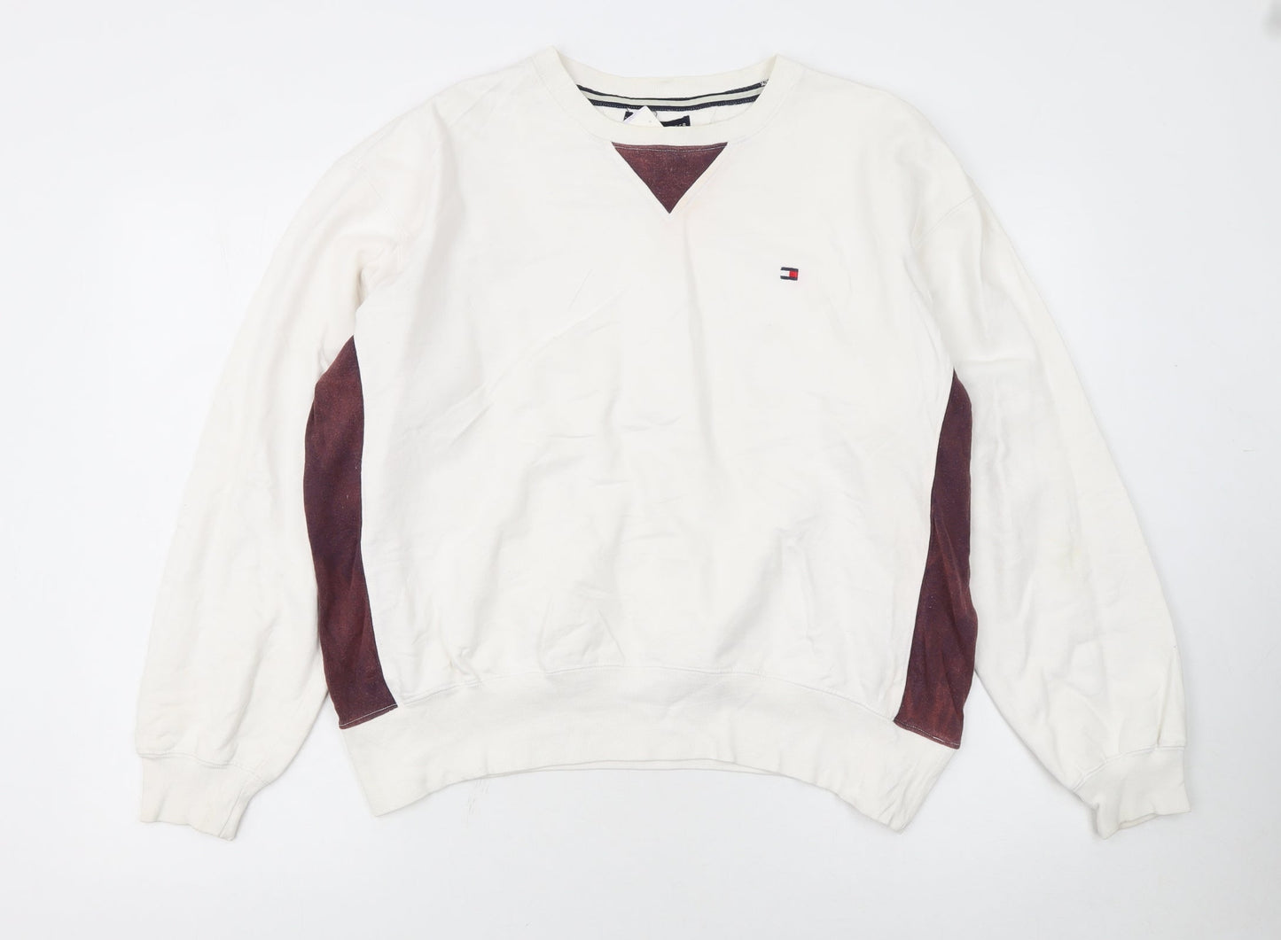 Tommy Hilfiger Women Ivory & Brown Cotton Crew Neck Pullover Sweatshirt M