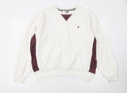 Tommy Hilfiger Women Ivory & Brown Cotton Crew Neck Pullover Sweatshirt M