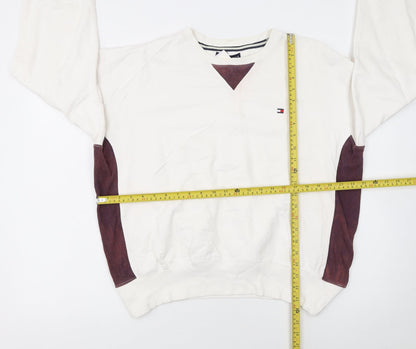 Tommy Hilfiger Women Ivory & Brown Cotton Crew Neck Pullover Sweatshirt M