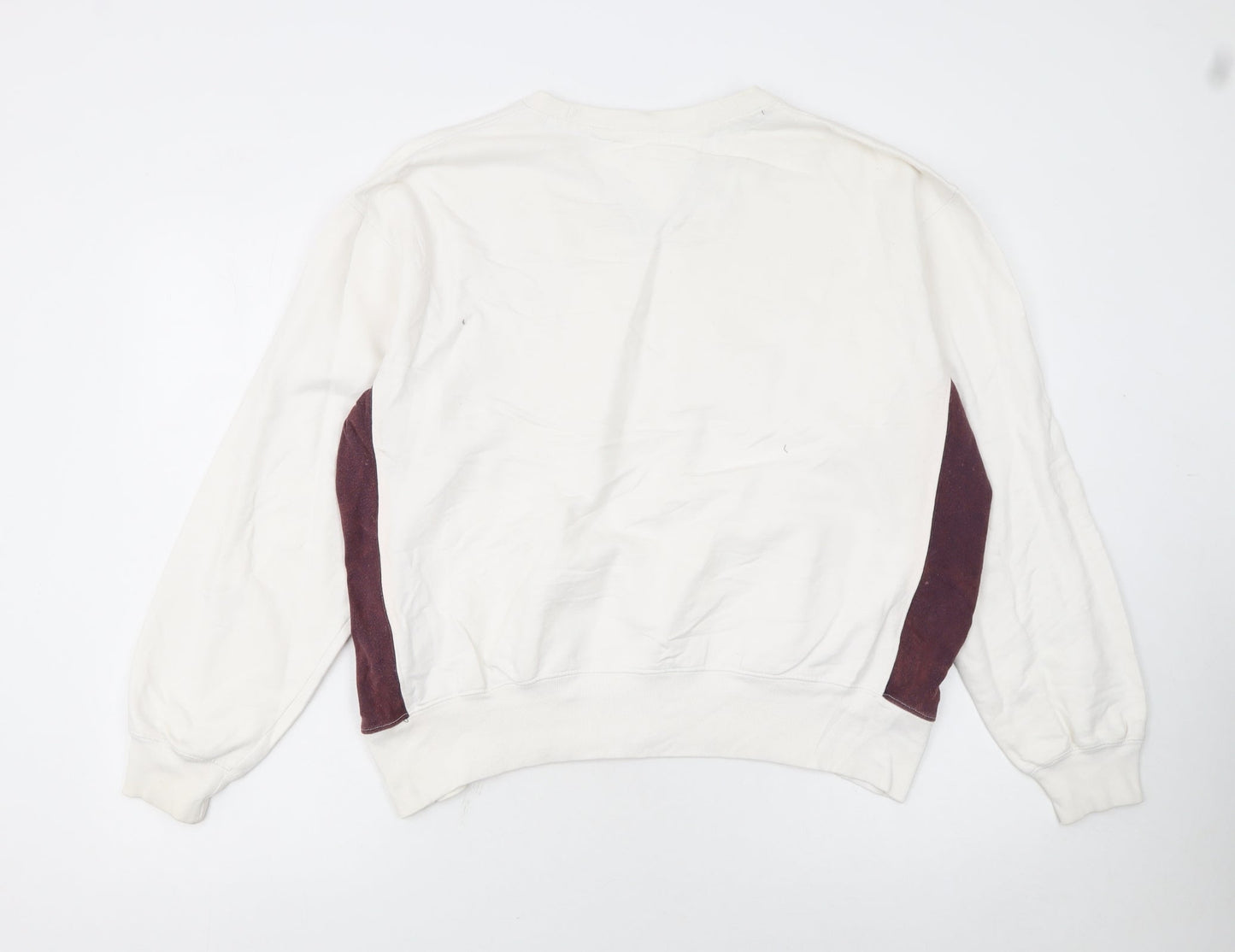 Tommy Hilfiger Women Ivory & Brown Cotton Crew Neck Pullover Sweatshirt M