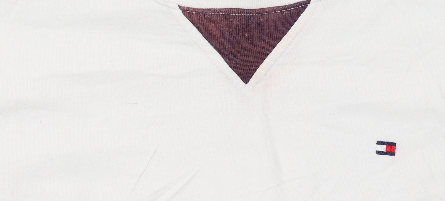 Tommy Hilfiger Women Ivory & Brown Cotton Crew Neck Pullover Sweatshirt M