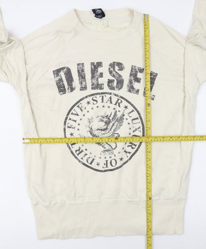 Diesel Women Beige Graphic Crew Neck Sweatshirt XXL Cotton