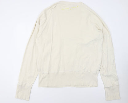 Diesel Women Beige Graphic Crew Neck Sweatshirt XXL Cotton