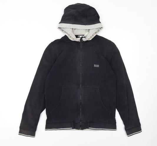 Hugo Boss Womens Black Full Zip Hoodie Size 14 Logo Hooded Sweatshirt