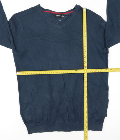 HUGO BOSS Men's Blue V-Neck Cotton Jumper Size S Regular Fit